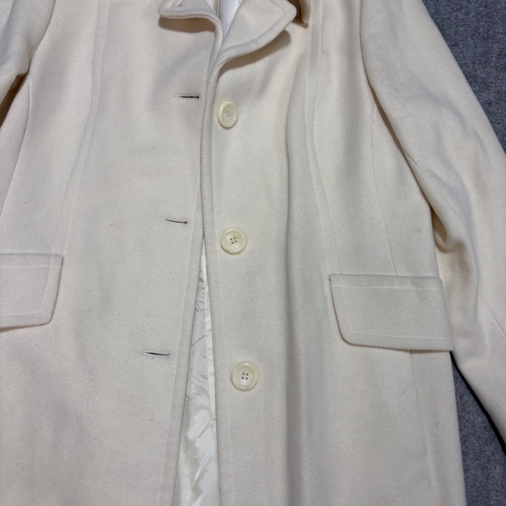 Anne Klein Cream Wool Blend Button Front Long Coat Women Size 16 Off White - Picture 3 of 5
